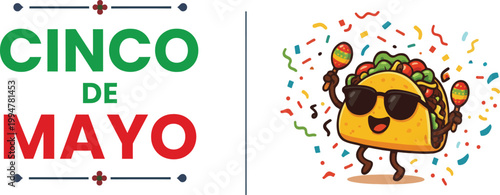 Cinco de mayo celebration festive taco character and bold typography