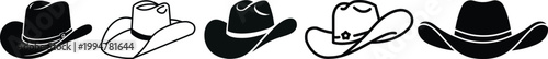 Cowboy hat icon set.west illustration sign collection.Uncle Hat Cut File, Daddy's Hat Stencil, Rodeo Vector, Howdy Clipart.Texas symbol or logo.Cowboy hat icon in silhouette style vector art illustrat
