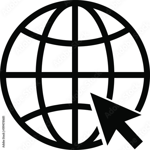 Photos Global internet connectivity icon with globe, computer mouse cursor, digital com