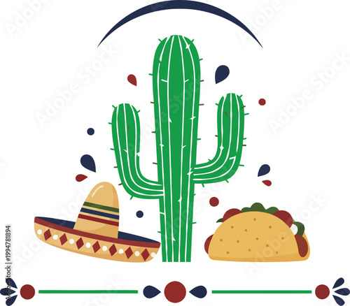 Festive cactus illustration with mexican elements a southwestern celebration