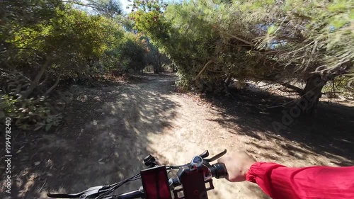 Mountain Bike POV Shot of Los Angeles Kenneth Hahn Park Forest California USA