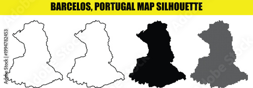 Barcelos portugal map silhouette outline and fill vector graphic design elements for illustration.