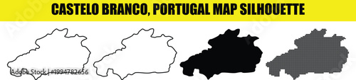 Castelo branco portugal map silhouette vector illustration, outline, solid, dotted, and fill.