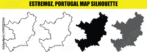 Estremoz portugal map silhouette vector illustration in white outline filled and dotted styles.