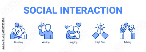 Social Interaction web banner icon concept  with Greeting, Waving, Hugging, High Five, Talking.
