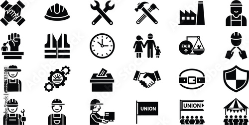Industrial icons set construction manufacturing safety and workforce representation
