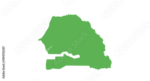 A solid green map of senegal displaying the country s geographical outline with a white border high quality