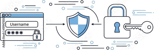 Login credentials secured with shield and padlock for enhanced protection online