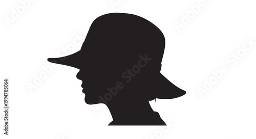 Silhouette of a person wearing a hat facing left in profile