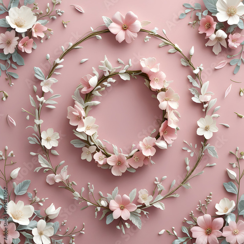 Set of 8 circular floral frames delicate floral designs perfect for invitations elegant floral wreaths on a soft pink background floral art for Decor frame element vector set