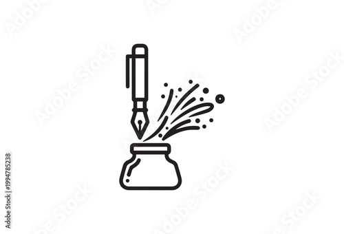 Inkwell, Fountain Pen, Writing, Artistic Icon, Line Art