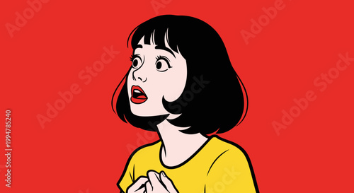 A beautiful cartoon illustration of a young lady with red hair and a pink smile featuring a vector heart