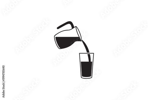 Coffee pouring, coffee icon, pouring drink, beverage illustration, black and white