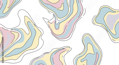 Abstract colorful fluid shapes with smooth curves on white background.