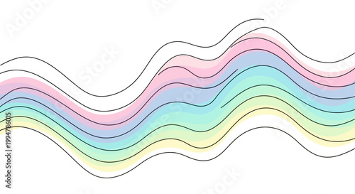 Abstract colorful wavy lines forming a smooth flowing pattern on white background.