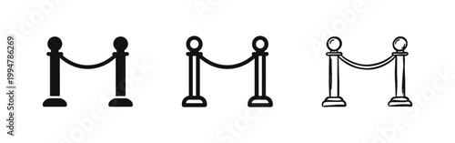 VIP Entrance and Crowd Control Icon Set with Stanchion and Rope Symbols