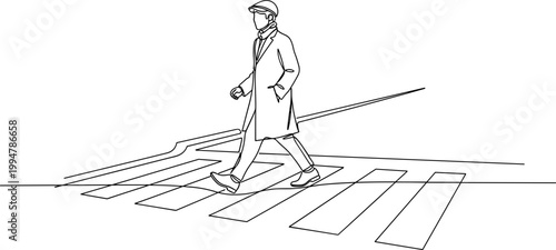 Minimalist line art of a man walking on a crosswalk