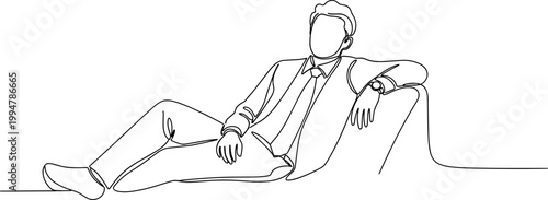 Man in Suit Relaxing on Couch, Continuous Line Drawing