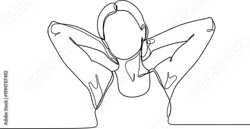 Minimalist Line Art: Woman Relaxing with Hands Behind Head, Peaceful Pose