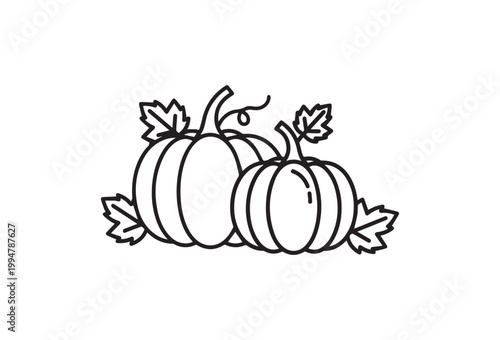Pumpkin icons, autumn line art, fall harvest illustrations, black and white vector graphics