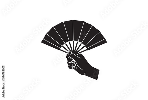 A hand holds a traditional Japanese paper and wood fan isolated on a white background as a 3d business gift concept for air delivery