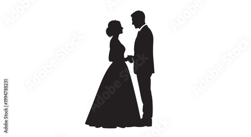 Silhouette of a couple holding hands likely during a wedding event