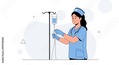 Nurse Adjusting IV Drip Bag for Patient Care in a Modern Medical Setting