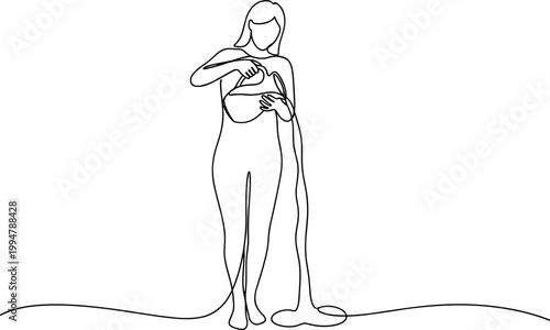 Woman Breastfeeding Baby with Continuous Line Art Style