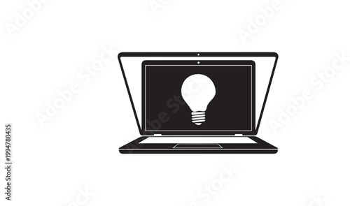 Laptop, lightbulb, idea, innovation, symbol, icon, vector