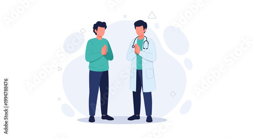 Doctor and patient greet with namaste gesture, healthcare concept