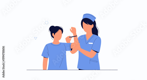 Nurse giving injection to patient, vaccination concept, medical care, healthcare illustration