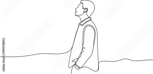 Minimalist One Line Drawing of a Man Looking Up
