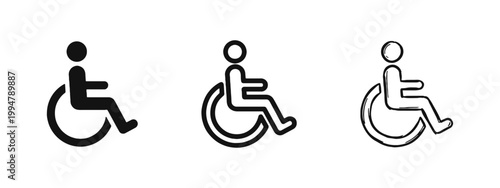 Wheelchair Disability Accessibility Icon Set in Solid Outline and Hand-Drawn Vector Styles
