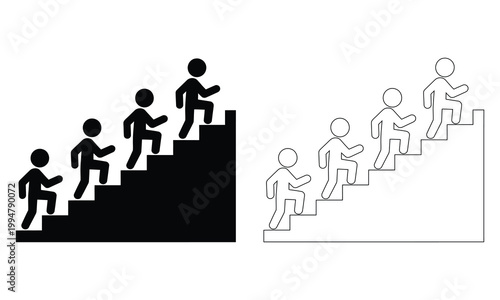 Illustration of two different staircase climbing techniques for efficiency and effort