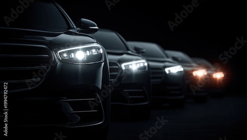 Luxury SUV Fleet Illuminated in Darkness.