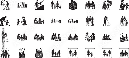 Family life transitions and health icons including wedding and medical