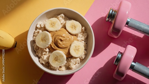 Healthy Breakfast Oatmeal with Peanut Butter and Banana for Fitness.