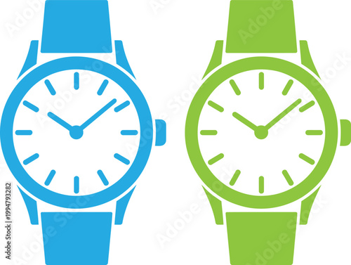 Two colorful wristwatches with blue and green bands