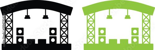 Stage setup for concert or event, black and green