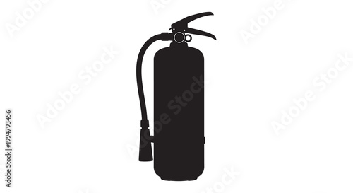 A silhouette of a standard red fire extinguisher against a white background