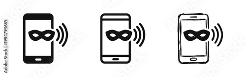 Smartphone Spying Icon - Mobile Privacy and Security Threat Concept in Three Design Variations