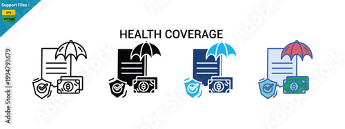 Health Coverage Concept with Medical Insurance, Protection and Healthcare Support Illustration, Color style