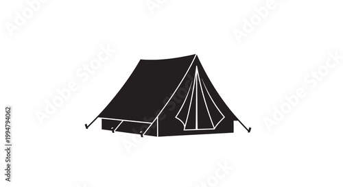 Simple black silhouette of a classic a frame camping tent