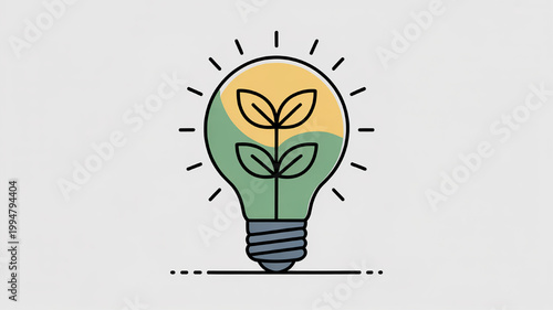 Eco-friendly light bulb with growing plant inside symbolizing green energy and innovation flat vector illustration for environmental concepts
