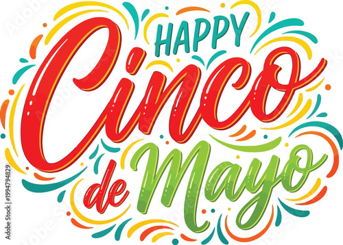 Festive cinco de mayo watercolor illustration with vibrant calligraphy