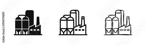 Industrial Factory Icon Set - Manufacturing Plant and Power Station Symbols for Business