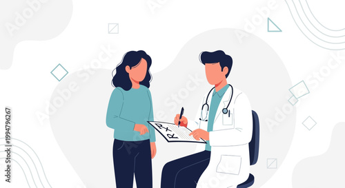 Doctor writing prescription for patient in clinic, medical consultation, healthcare concept