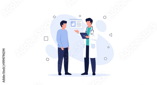 Doctor consulting patient with medical report on tablet, healthcare concept
