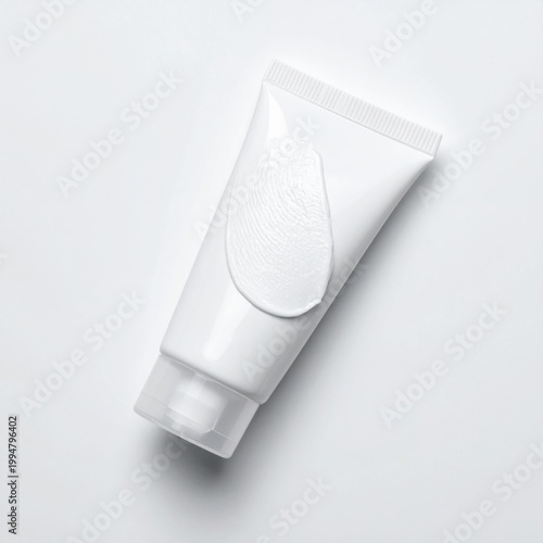 Isolated blank white cosmetic tube with cream sample, skincare packaging mockup, hydration therapy, dermatology, hygiene, beauty product branding