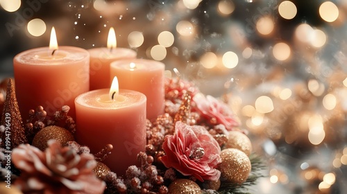 Festive Christmas Candle Wreath Centerpiece With Warm Tones And Soft Bokeh Lighting
